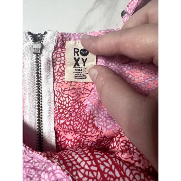 Roxy Short Dress Women's Size Small Bright Leaf Print Empire Waist Vacation - Picture 6 of 10